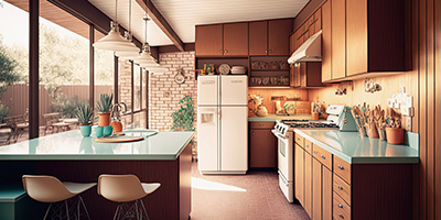 Brown Kitchen in a Midcentury Modern Style