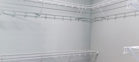 Wire Shelving in Closet Space.