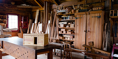 Woodworking Shed With Table and Storage