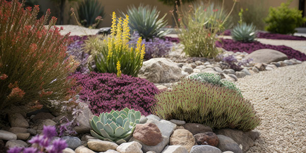 Purple, Yellow and Green Plants Surrounded by Stone
