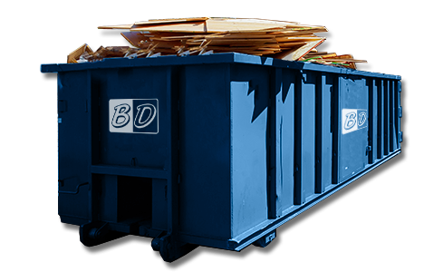 Blue Roll Off Dumpster Filled With Wood
