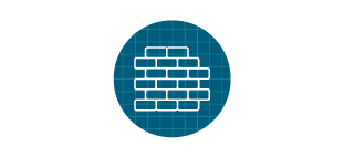 Brick wall icon in front of blue grid.