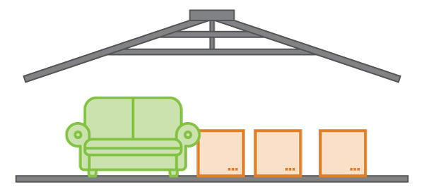 Line Art of a Decluttered Basement and Attic