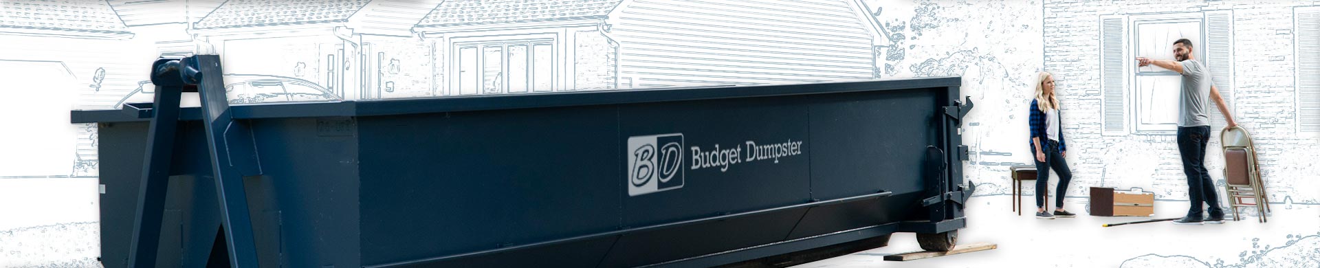 Couple Cleaning Up With Blue Dumpster