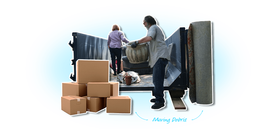 Two Homeowners Loading Junk Into Dumpster