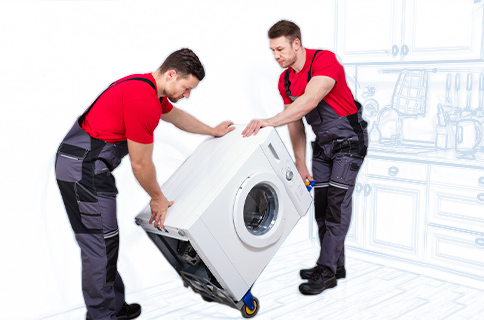 Two Men Moving a Large Appliance