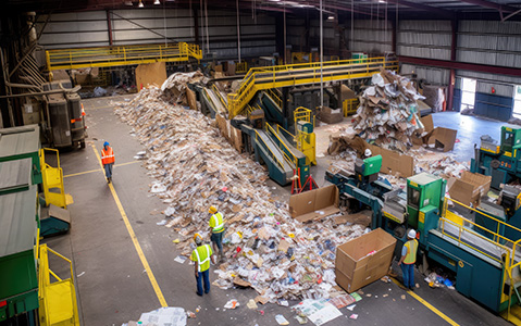 Material Recovery Facility With Piles of Recyclables