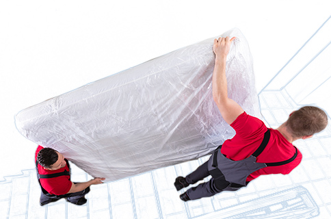 Workers Carrying Wrapped Mattress Into a Truck