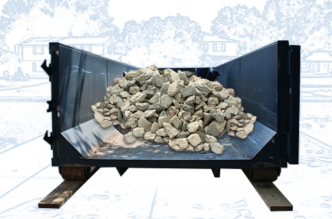 Dumpster Filled With Rocks and Gravel on Blueprint Background