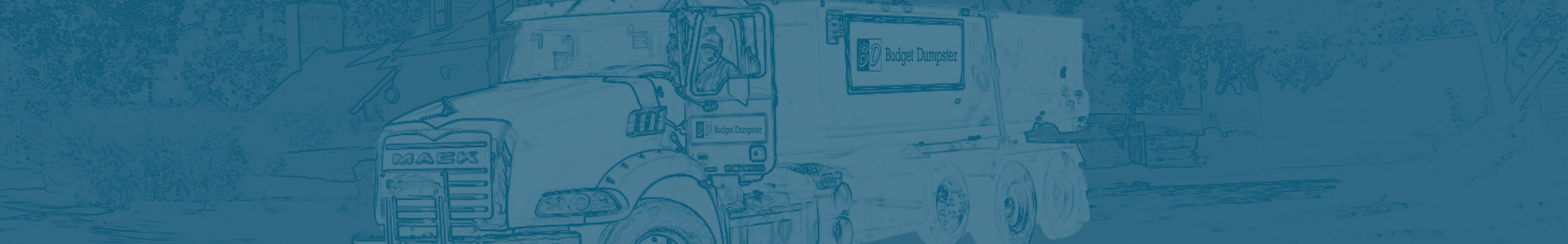 White Budget Dumpster Truck Against Blue Background